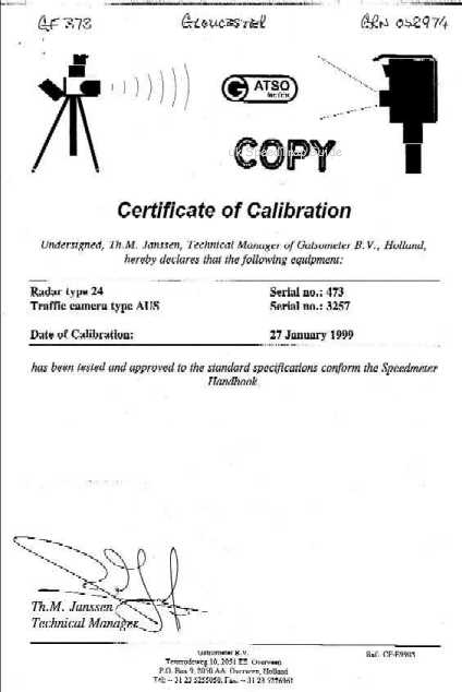 Gatso Calibration Certificate Copyright © Steve Warren. 