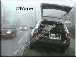 Auto Vision Car, boot would not normally be open, the car or van is placed about 25 yards from the strips, looking back at them. 